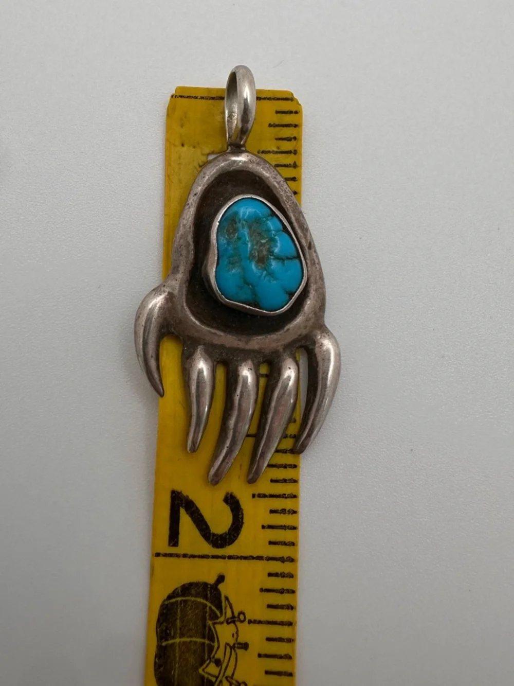 Vintage Stamped Sterling & Turquoise Bear Claw Pendant Stamped LD Native